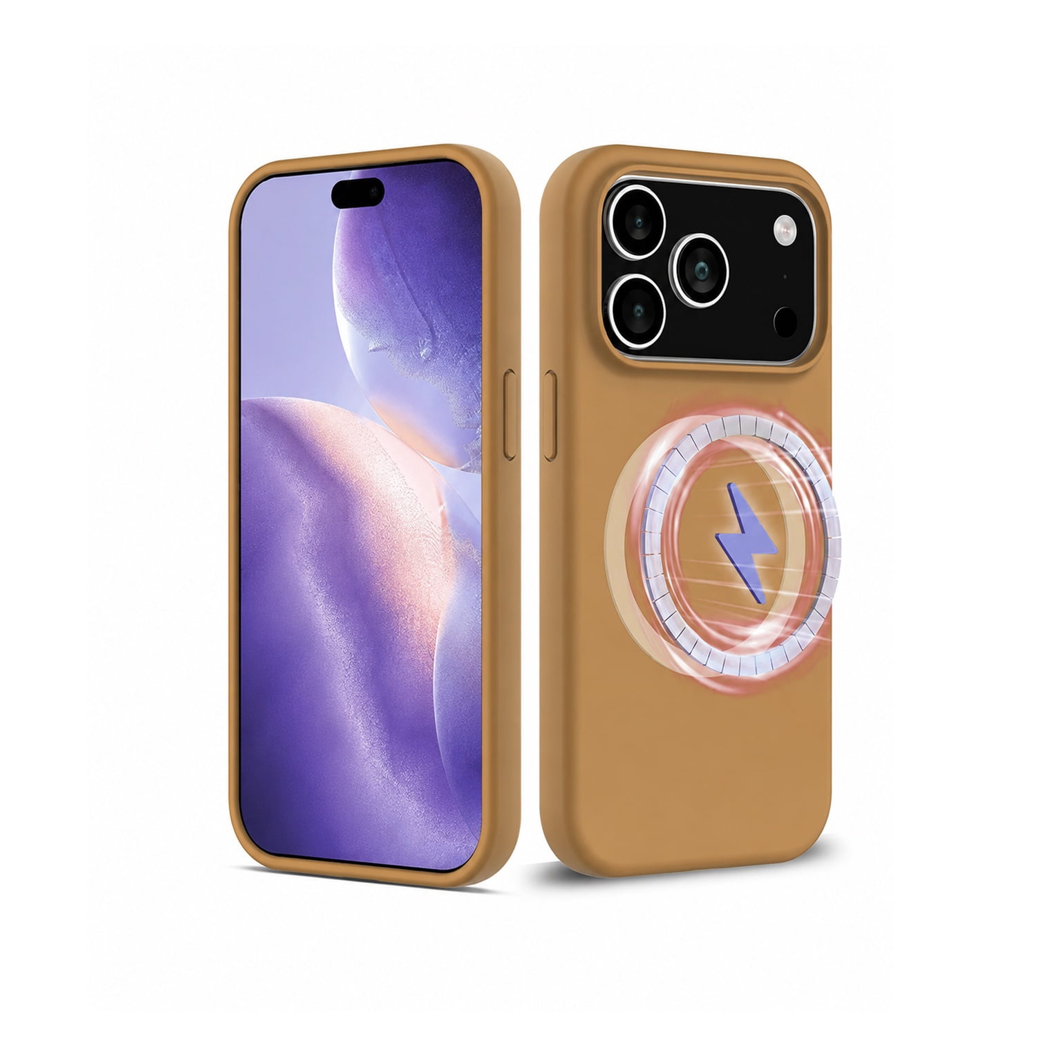 Durable Silicone Case with Wireless Charging for iPhone 17 Pro Max - Brown