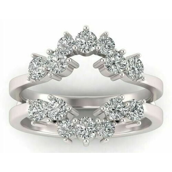 beryl_creation Women's 1.25 Ct Round Cut White Diamond Engagement Enhancer Guard Wrap Ring 14K White Gold Plated 925 Sterling Silver -4