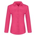 thumbnail image 4 of HOWPAY Dress Shirts for Women Long Sleeve Button down Collared Blouses Tops Solid Color Loose Dressy Casual Lightweight Fall Clothes Hot Pink XXXL, 4 of 9