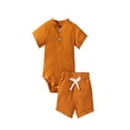 thumbnail image 1 of xiaxaixu 2Pcs Unisex Baby Summer Outfits, Ribbed Romper + Elastic Waist Shorts, 1 of 6