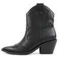 thumbnail image 2 of Soda Women Ankle Boots Western Cowboy Slip On Short Block Heel Pointed Toe Cowgirl Stitched Booties INCITY-S Black PU 7, 2 of 5