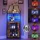 thumbnail image 3 of Gabinete de bar de esquina con 5 niveles y luz LED, mueble estilo granja con soporte desmontable para copas y puerta de malla visual, 3 of 6