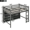 thumbnail image 6 of Kumix Loft Bed Full Size, Wood Loft Bed with 8 Open Storage Shelves and Built-in Ladder, Full Length Guardrail for Teens Adults, Heavy Duty Loft Bed Frame for Bedroom, Space-Saving, Gray, 6 of 7