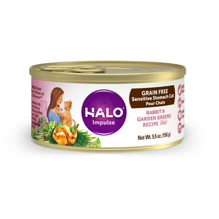 (12 Pack) Halo Grain Free Natural Wet Cat Food, Sensitive Stomach Rabbit & Garden Greens Recipe, 5.5-Ounce