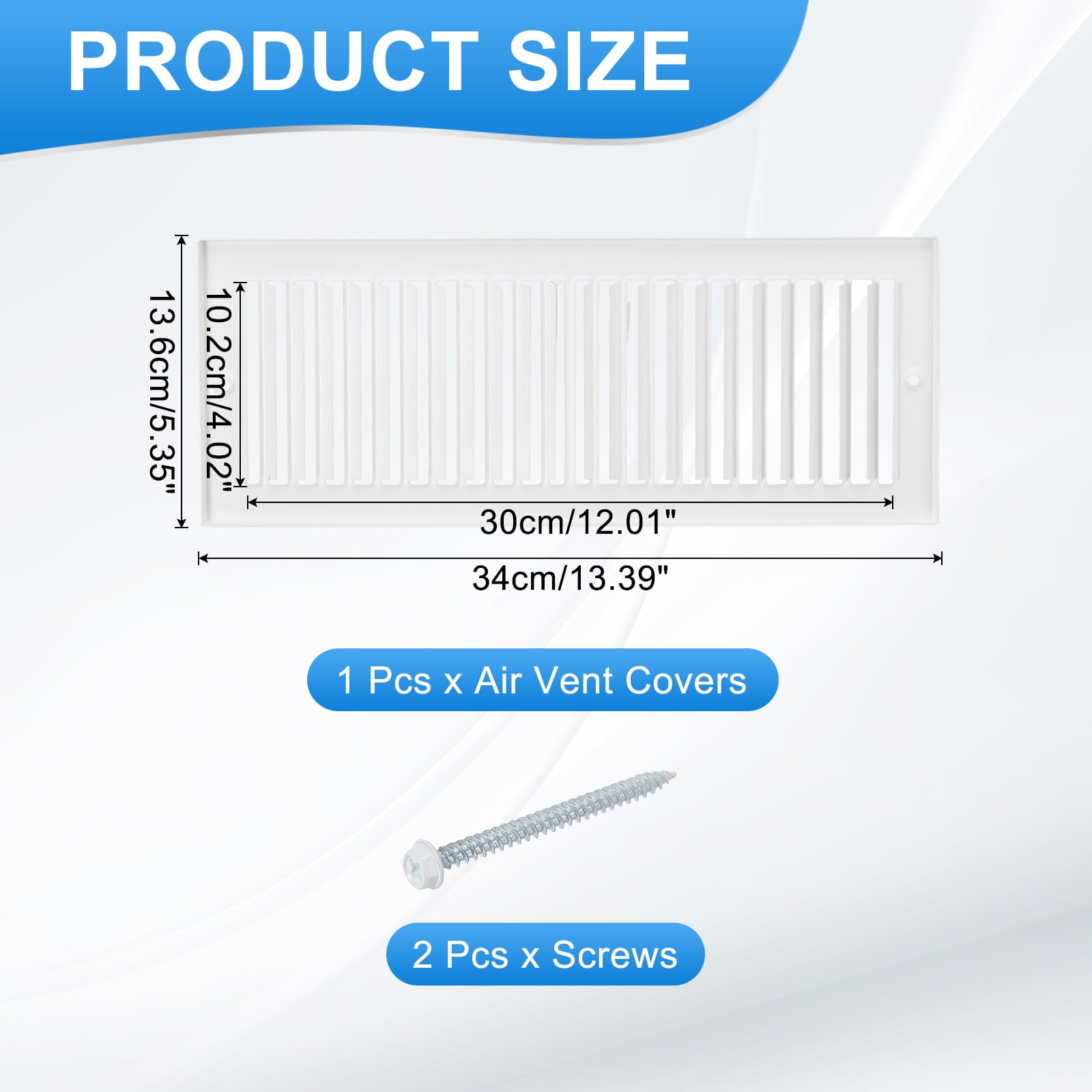 4" x 12" Duct Opening Vent Cover, Toe Kick Vent Cover HVAC for Wall Floor, White-Outer Size: 5.4" x 13.4"