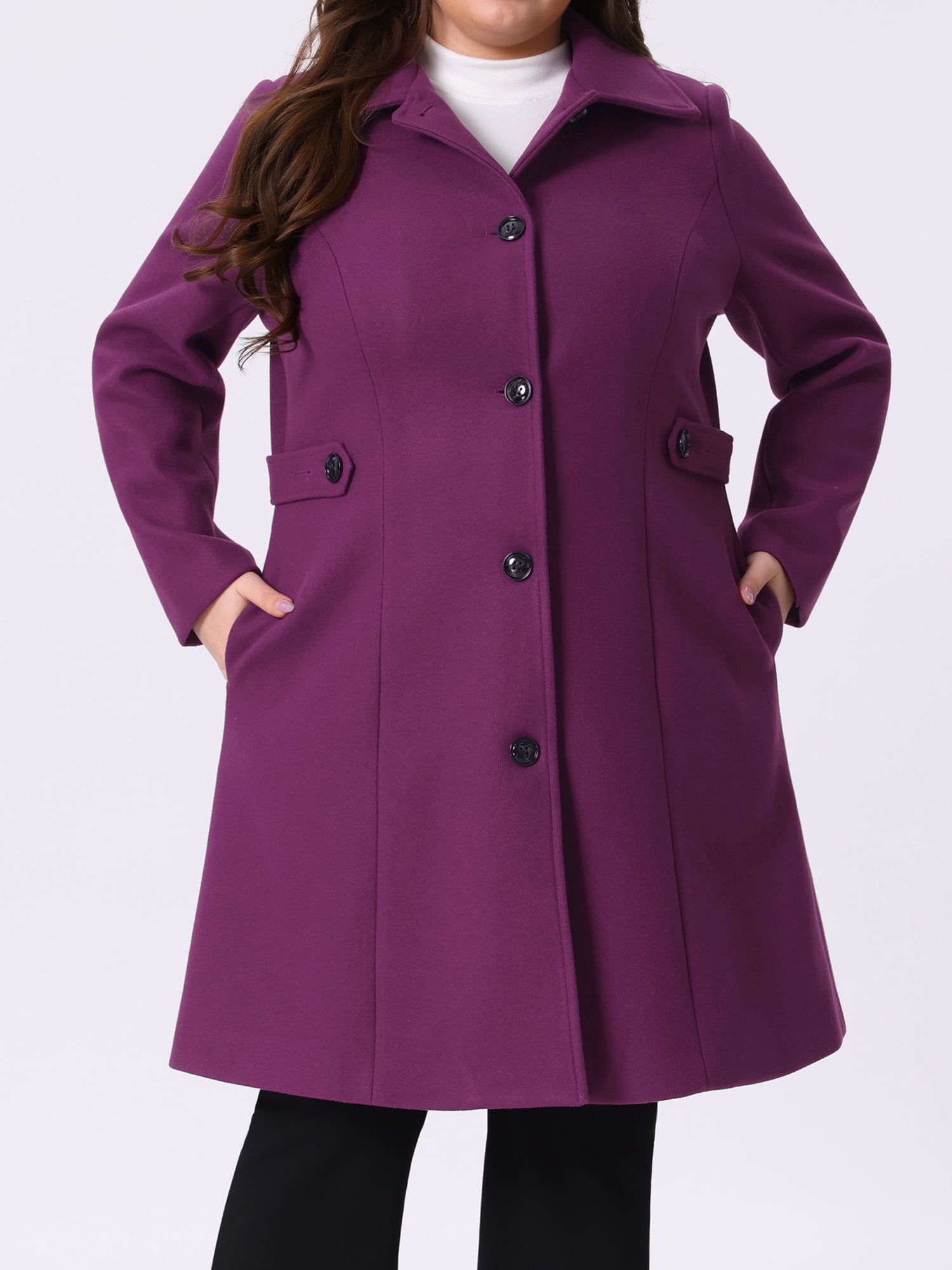 DARING DIVA Women's Plus Size Long Sleeve Utility Overcoat 1X Deep Purple