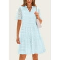 thumbnail image 7 of PRETTYGARDEN Women's Short Sleeve Mini Dress Summer V Neck Hollow Out Eyelet Ruffle A Line Swing Short Dresses, 7 of 7