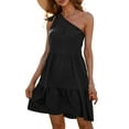 thumbnail image 2 of Seyurigaoka Women's Summer Mini Ruffle Dress, Sleeveless Off Shoulder Bow Tie Strap A-Line Dress, 2 of 9
