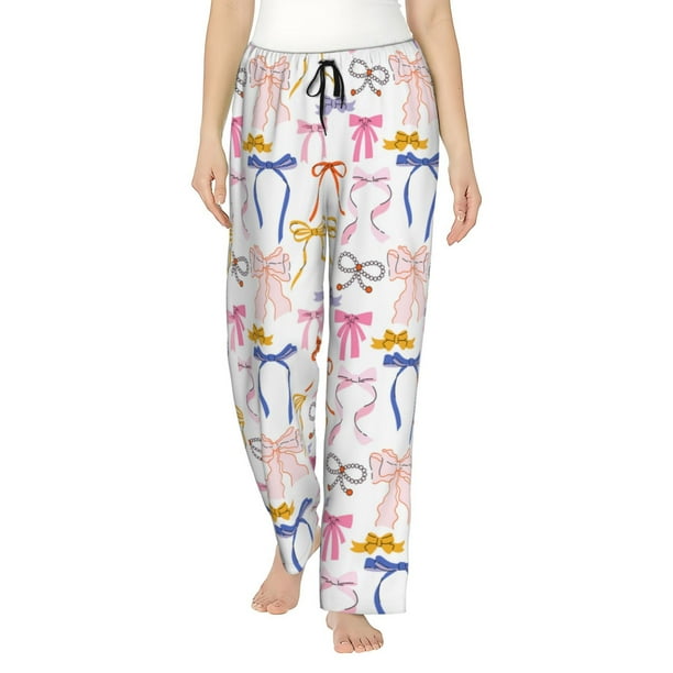 Balery bow ribbons Pantalones de pijama para mujer, pijamas ultraligeros, pantalones de estar por casa-Small