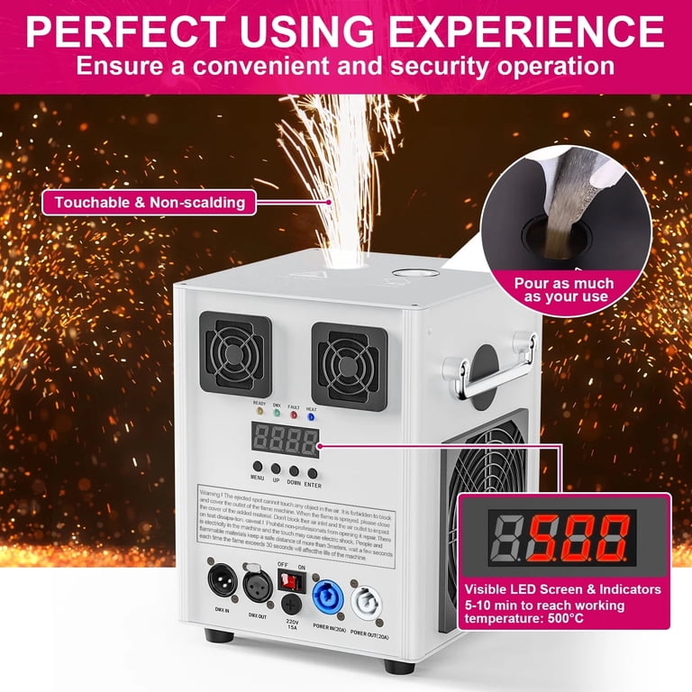 JAJALUYA Cold Spark Machine 2-Pack, 5-8.2 ft Adjustable Flames