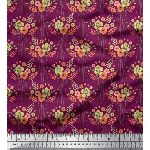 Soimoi Cotton Voile Fabric Leaves & Floral Artistic Print Fabric by The Yard 56 Inch Wide
