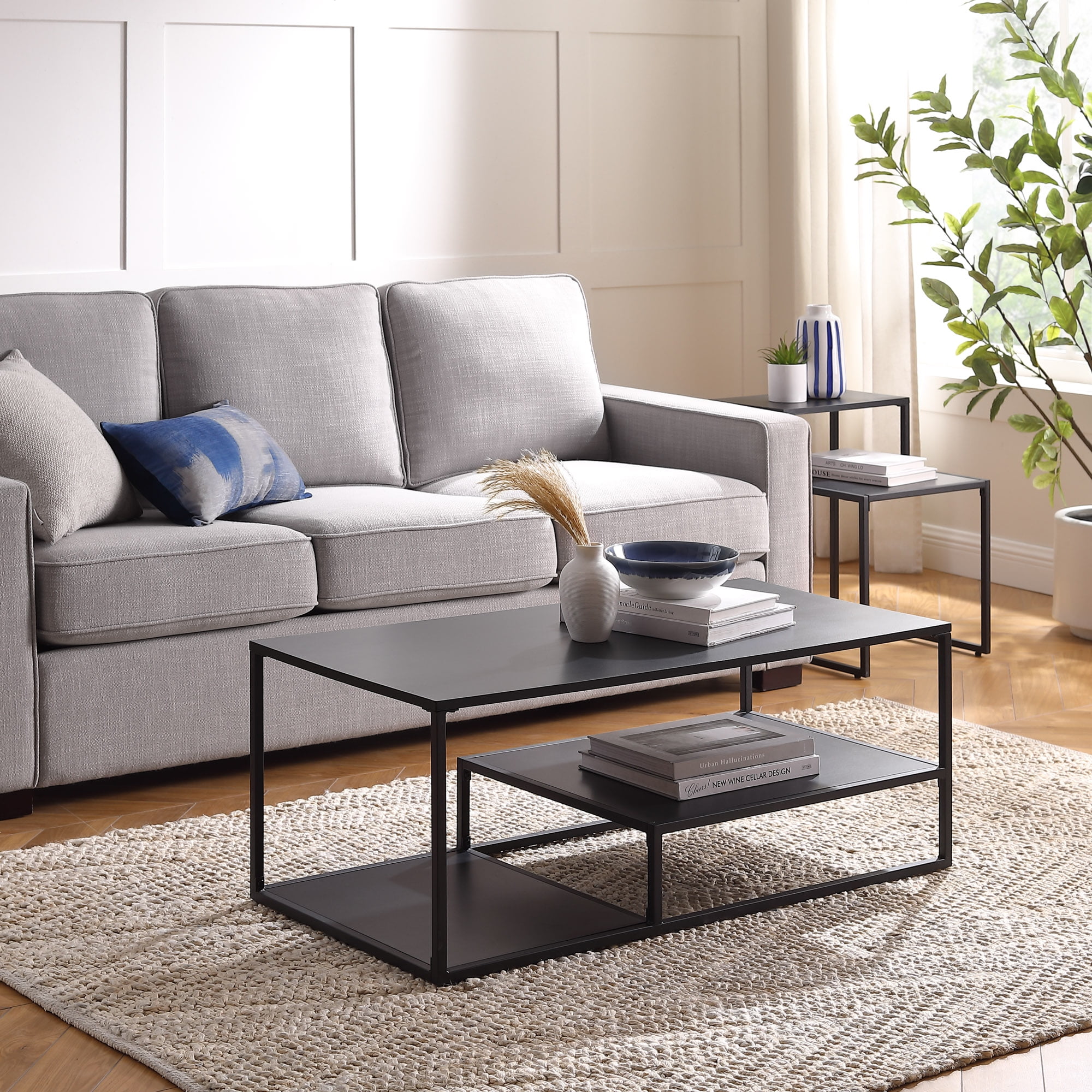 Gap Home 40' Metal and Wood Coffee Table with Tiered Shelves, Black