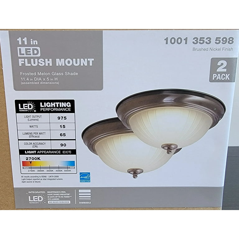 Commercial 11 LED Ceiling Flush 2 Pack Brushed Nickel Light Fixture 2700K 1001 353 598 - Walmart.com