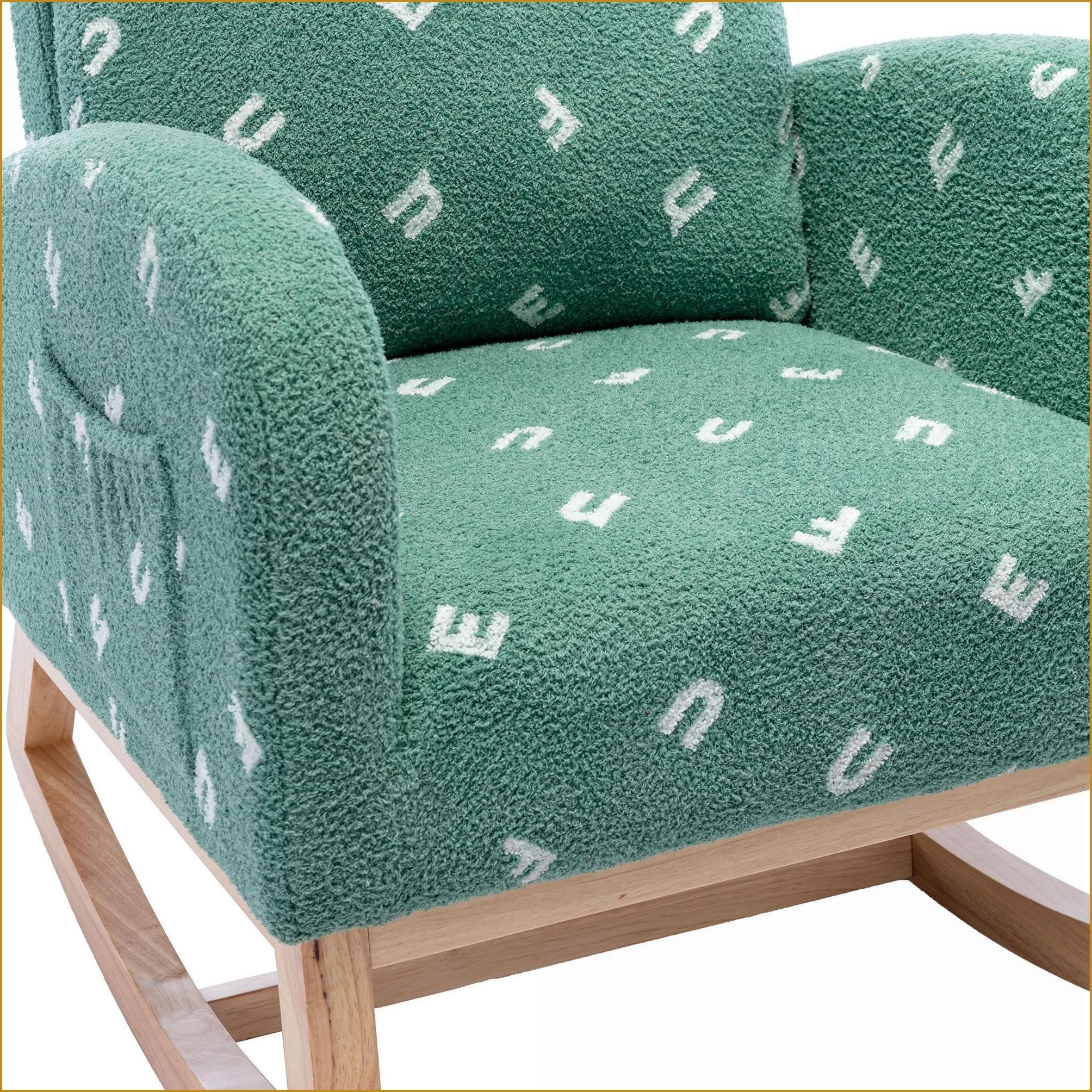 Rocking Chair for Nursery, 26.8"W Mid-Century Green Boucle Accent Rocker with Side Pocket | Boucle | Foam