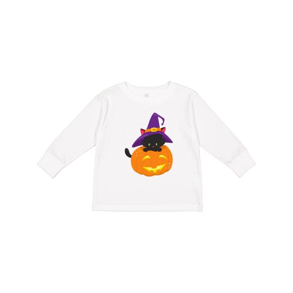 Inktastic Halloween Cat, Black Cat, Witch Hat, Pumpkin Boys or Girls Long Sleeve Toddler T-Shirt