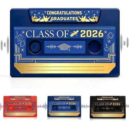 Retro Cassette Tape Talking Greeting Card, 5 Min Recording, Voice Recordable Graduation Keepsakes for Class of 2026, Funny 2026 Graduation Gift Ideas(blue)Q