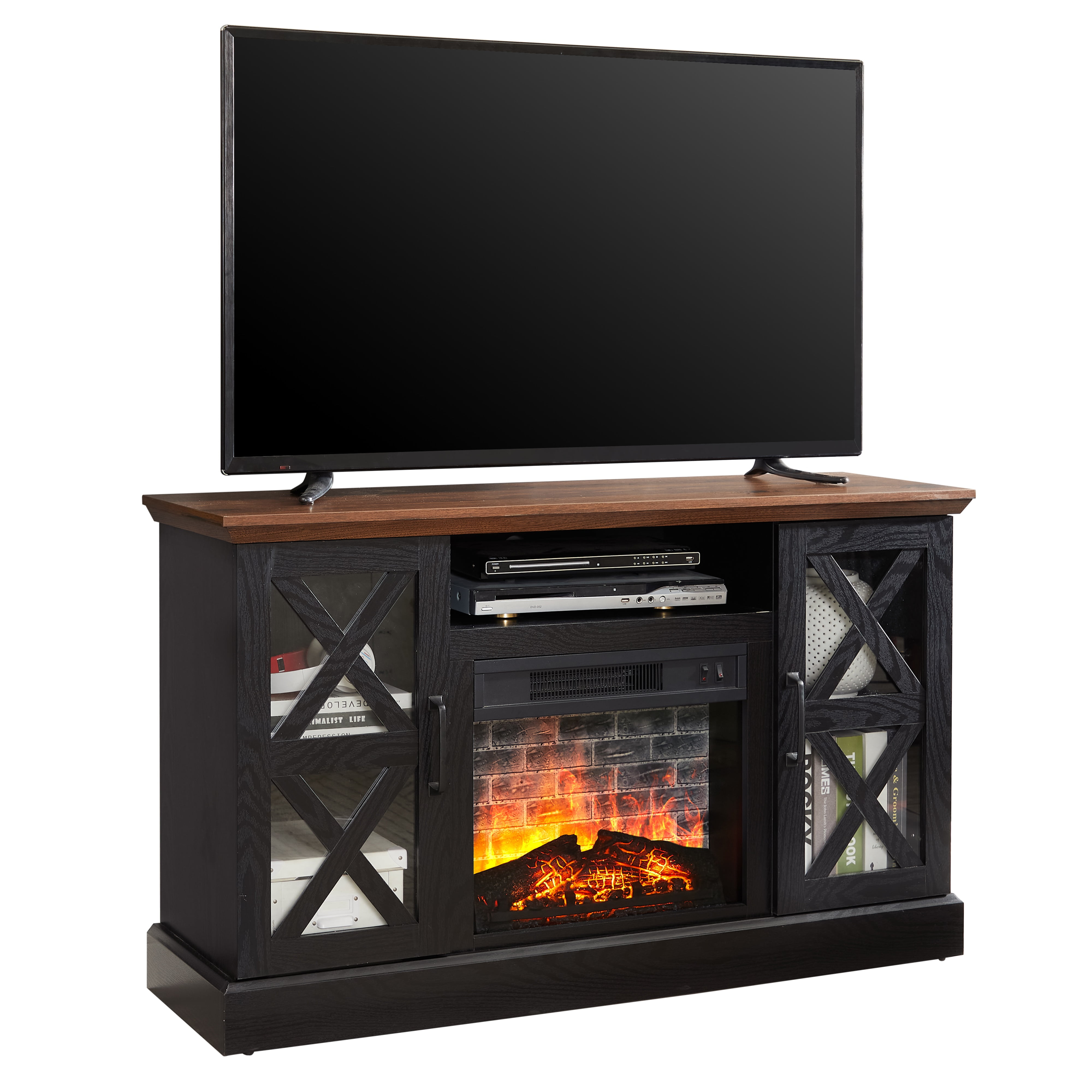 Mainstays Farmhouse Fireplace TV Stand for TVs up to 55 off White Walnut