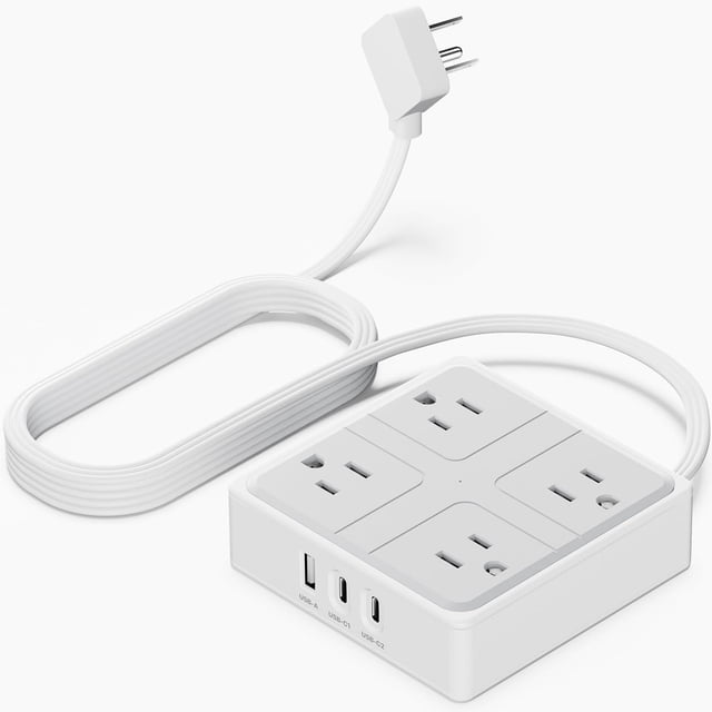 WENTONG Regleta Multicontacto Enchufe Plano, 1.2M Extension Electrica con 4 Salidas CA y 3 Puertos U