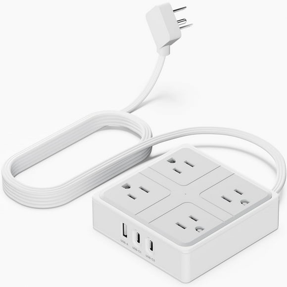 WENTONG Regleta Multicontacto Enchufe Plano, 1.2M Extension Electrica con 4 Salidas CA y 3 Puertos U