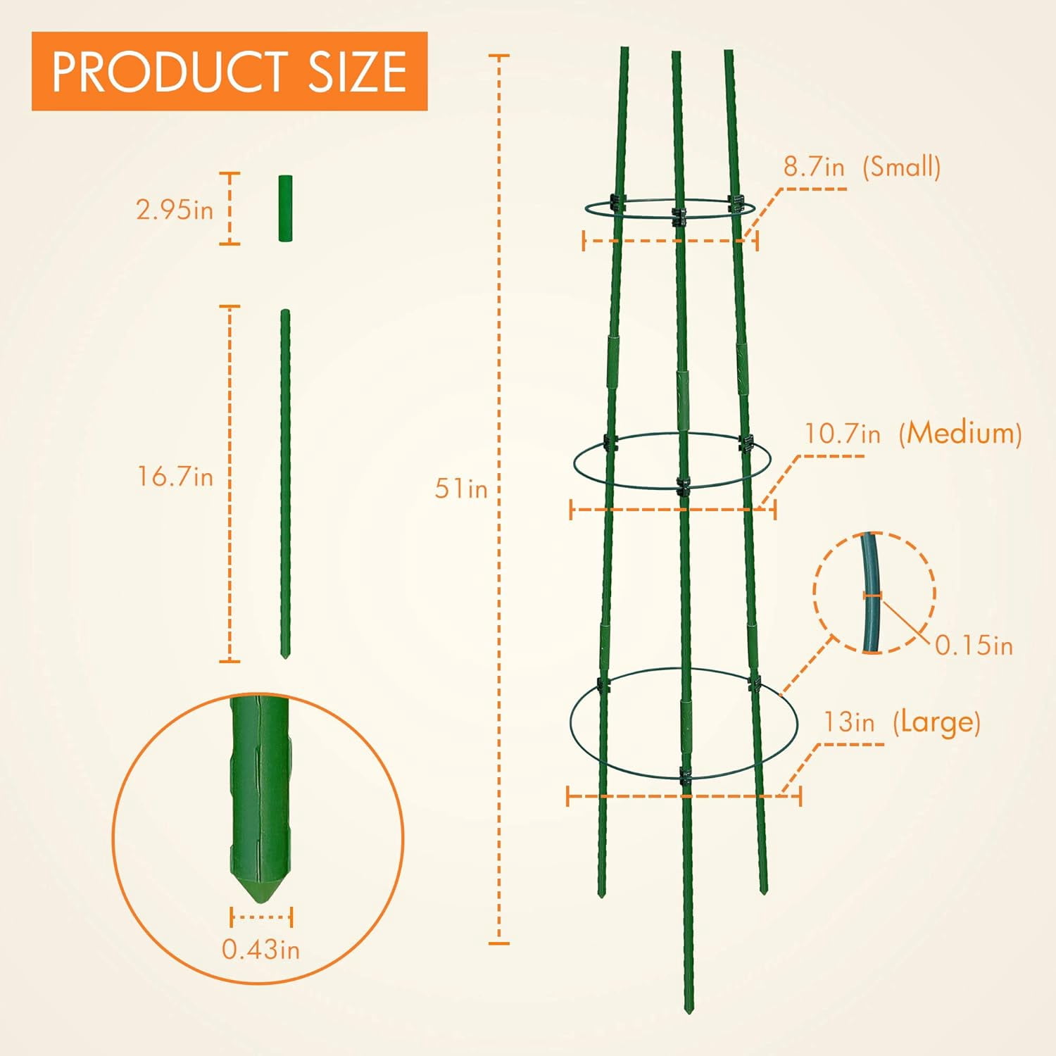 3-Pack Tomato Cage, Plants Support, Trellis Climbing Ring Cage, Stand for Pepper Eggplant Tomato Flowers