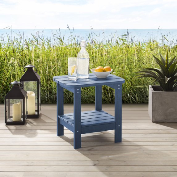 Inspired Home Flor Plastic Outdoor Table, Weather Resistant, Easy Maintenance, Navy, 18.8L x 15W x 18H