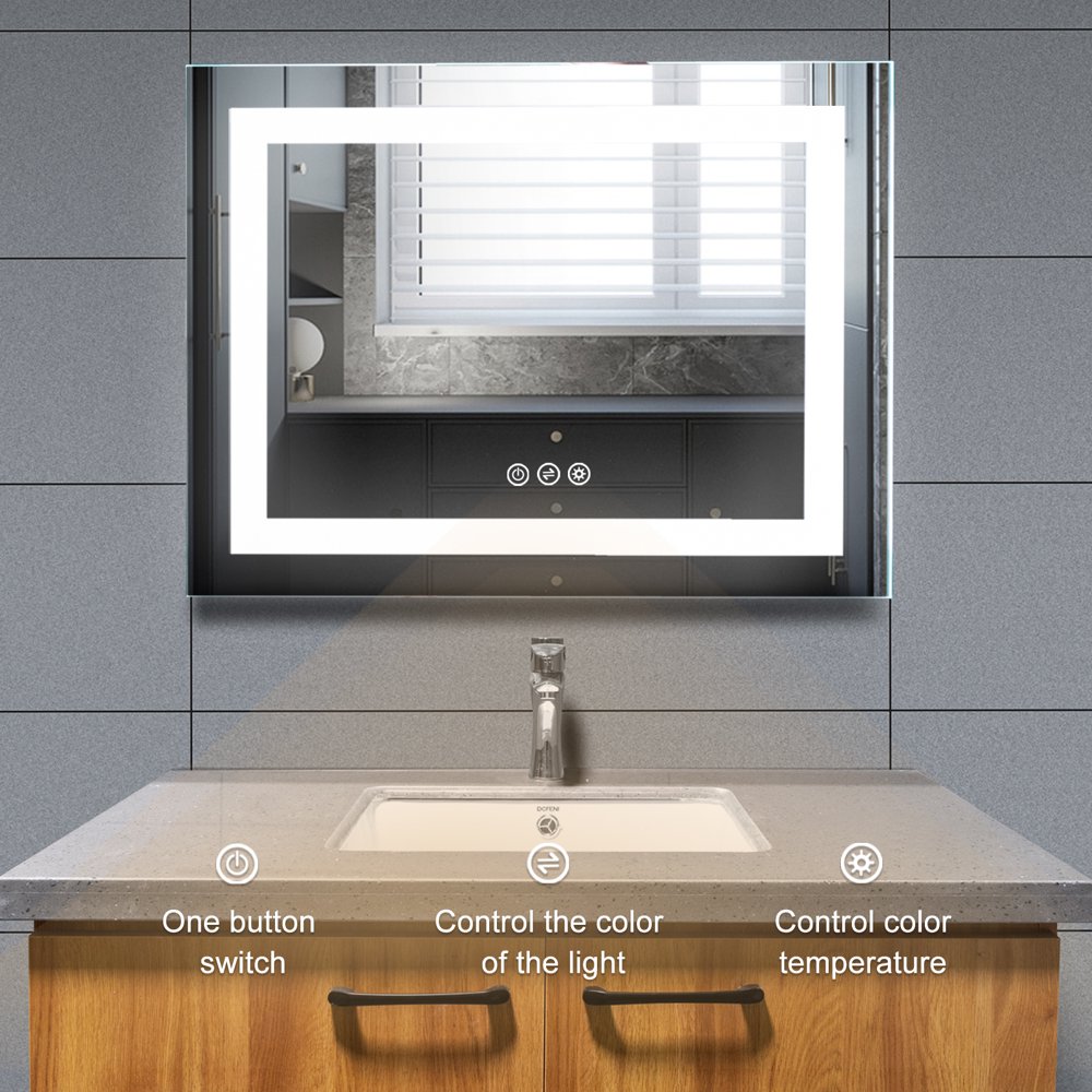 Mecor 36"X28" Dimmable LED Lighted Bathroom Mirror Silvered Wall Mounted Mirror with Touch