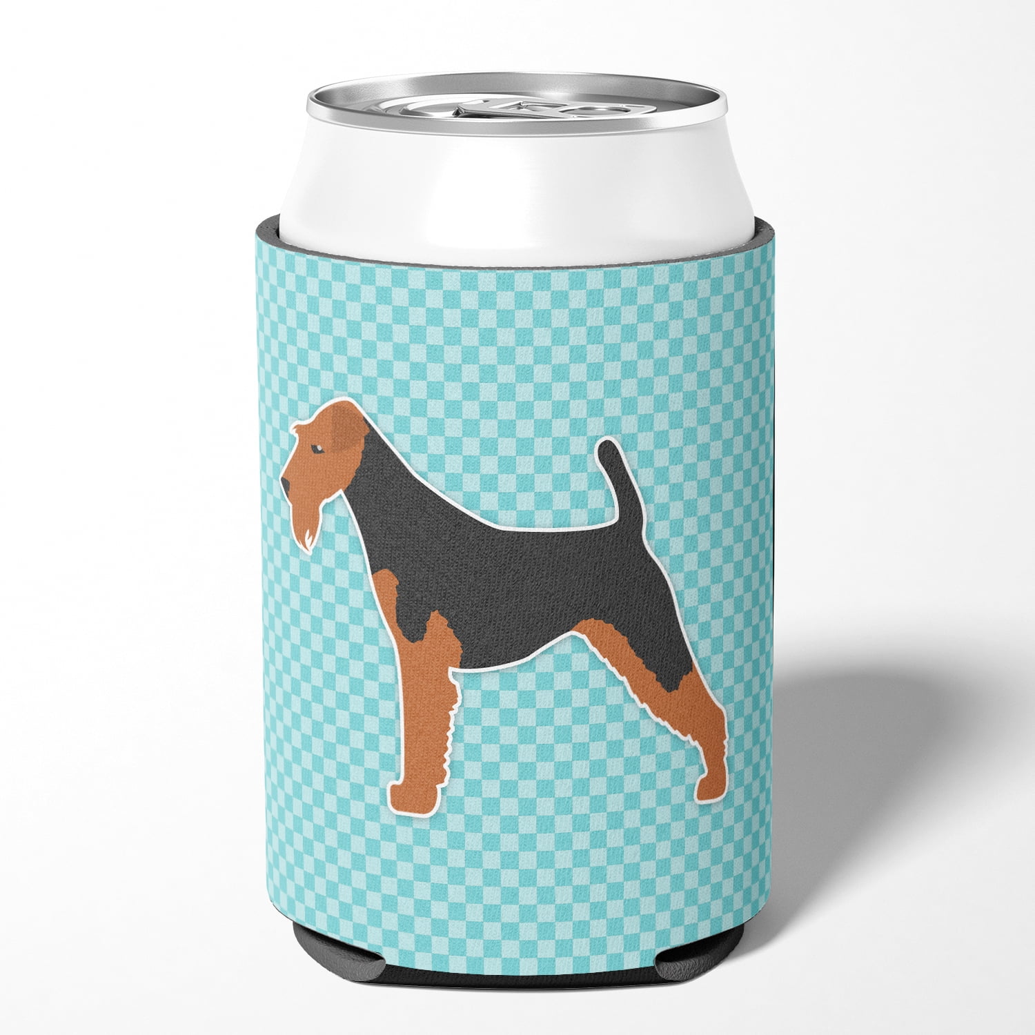 Carolines Treasures BB3685CC Welsh Terrier Checkerboard Blue Can or Bottle Hugger