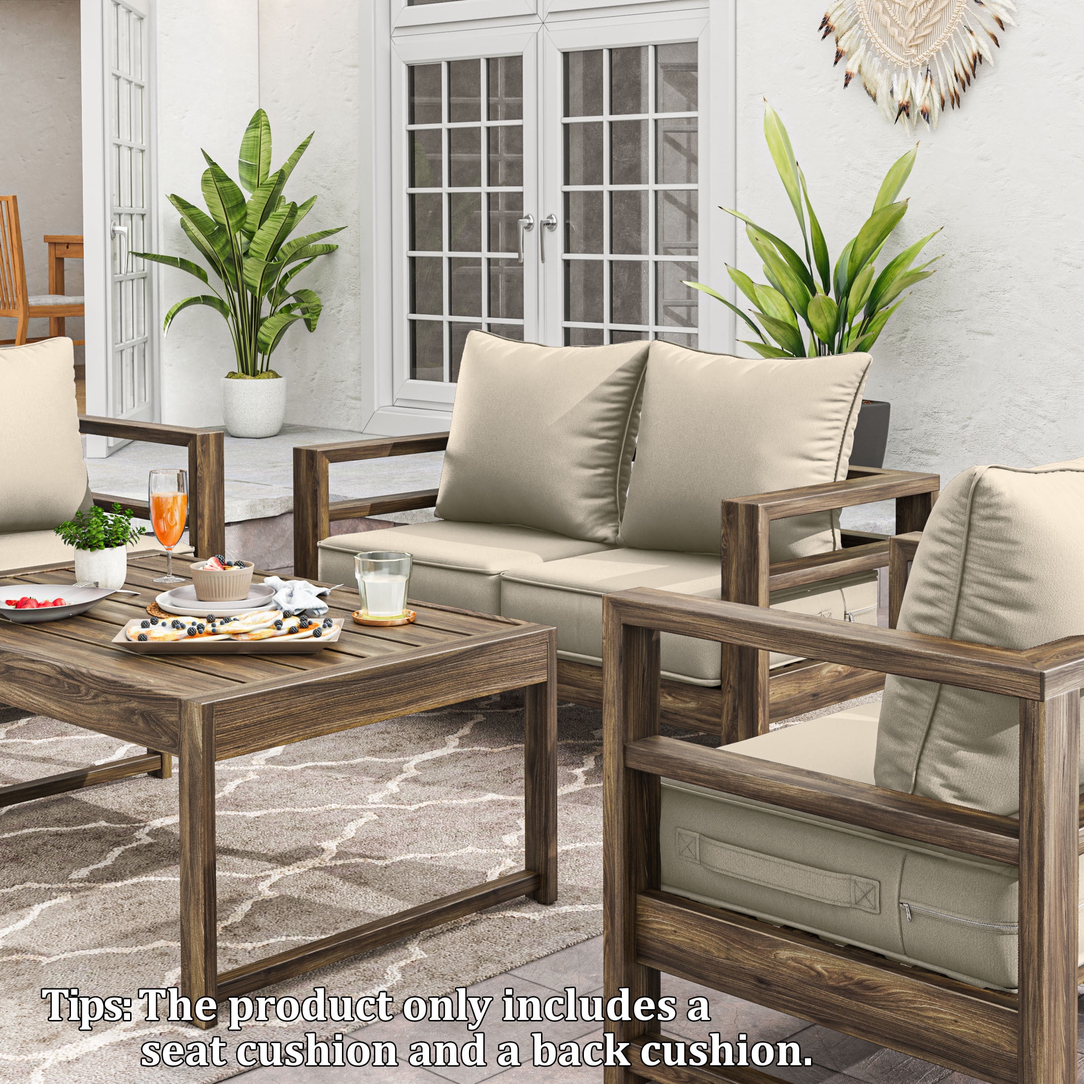 Kimunuk Outdoor Deep Seat Cushion Set for Patio Furniture, Splash-Proof & Fade Resistant, 24" L X 24" W X 5" H, Cream