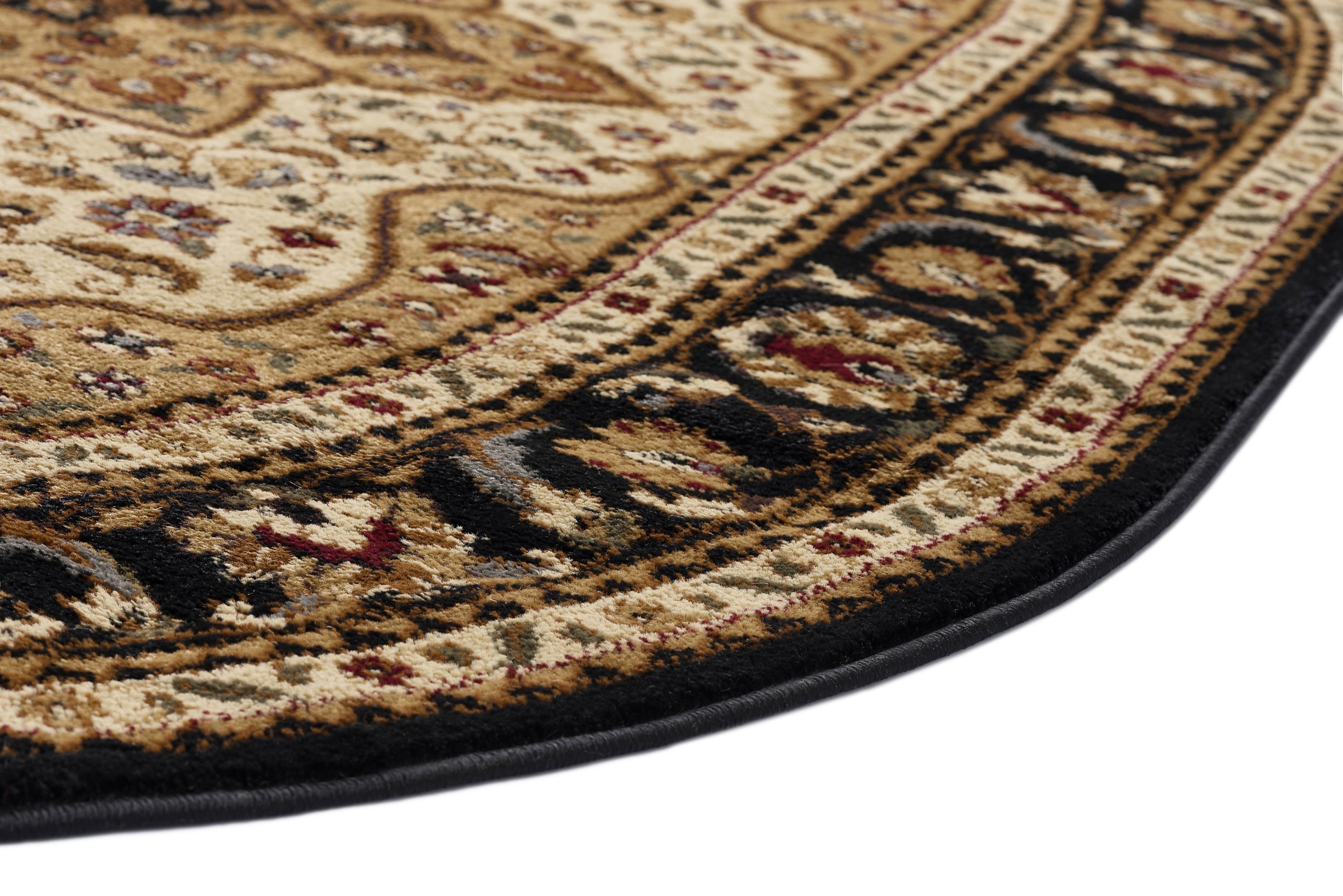 Traditional Area Rug (6'7'' x 9'6'' Oval) Oriental Ivory, Black Living Room Easy to Clean