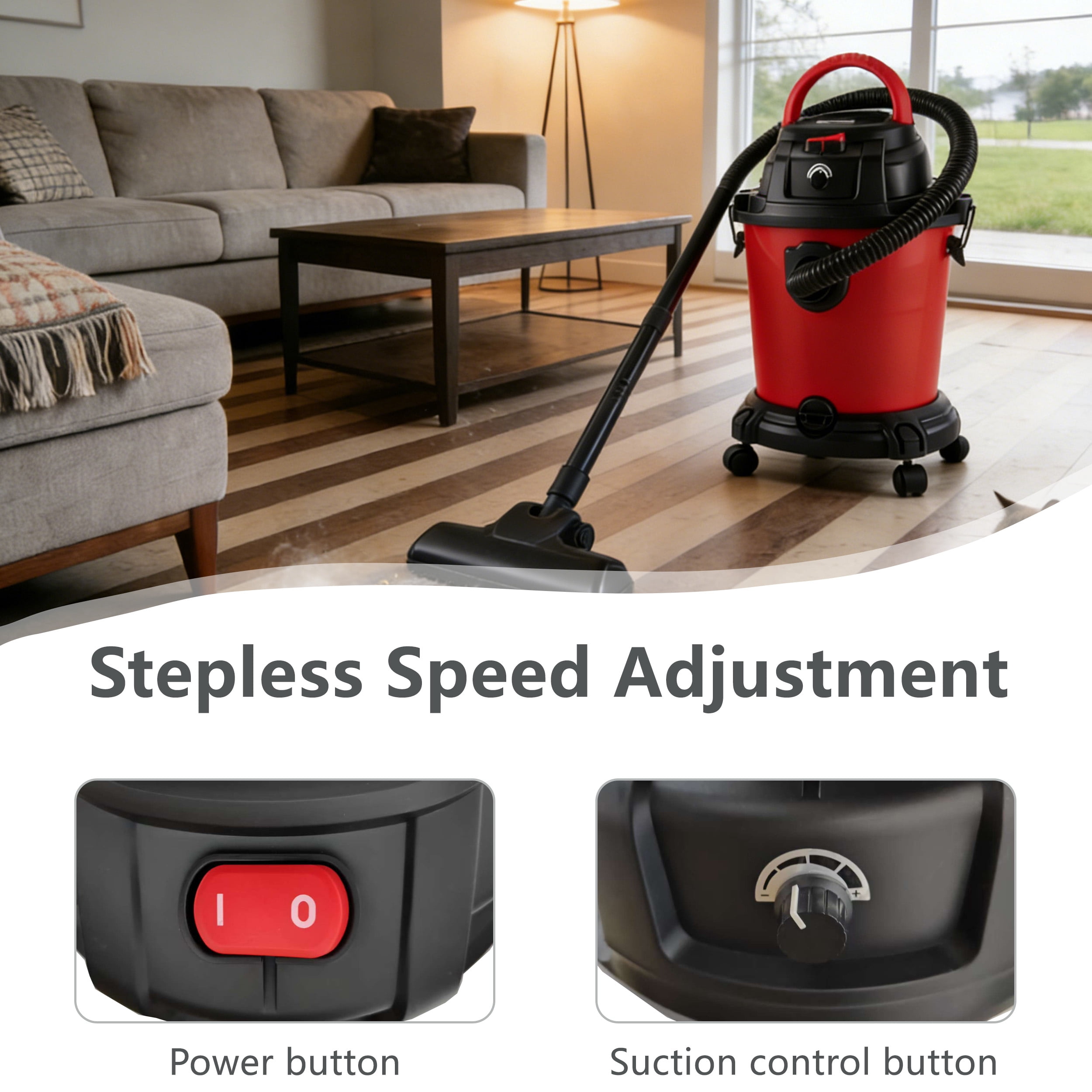 5 Gallon Wet Dry Vac, 4.3 Peak HP 3 in 1 Shop Vacuum with Blower & Variable Speed, for Car Floor Upholstery Gap Cleaning – Red