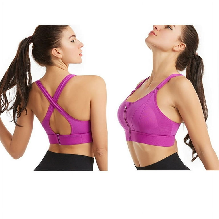 CAROOTU Wireless Supportive Sports Bra for Women Front Zip Design Cross  Back Vest Yoga Workout Wear