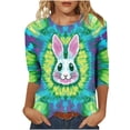 thumbnail image 2 of HOMBOM Summer T-Shirts for Women Graphic Tees 3/4 Sleeve Easter Bunny Print Crew Neck Ladies Tops Casual, 2 of 4