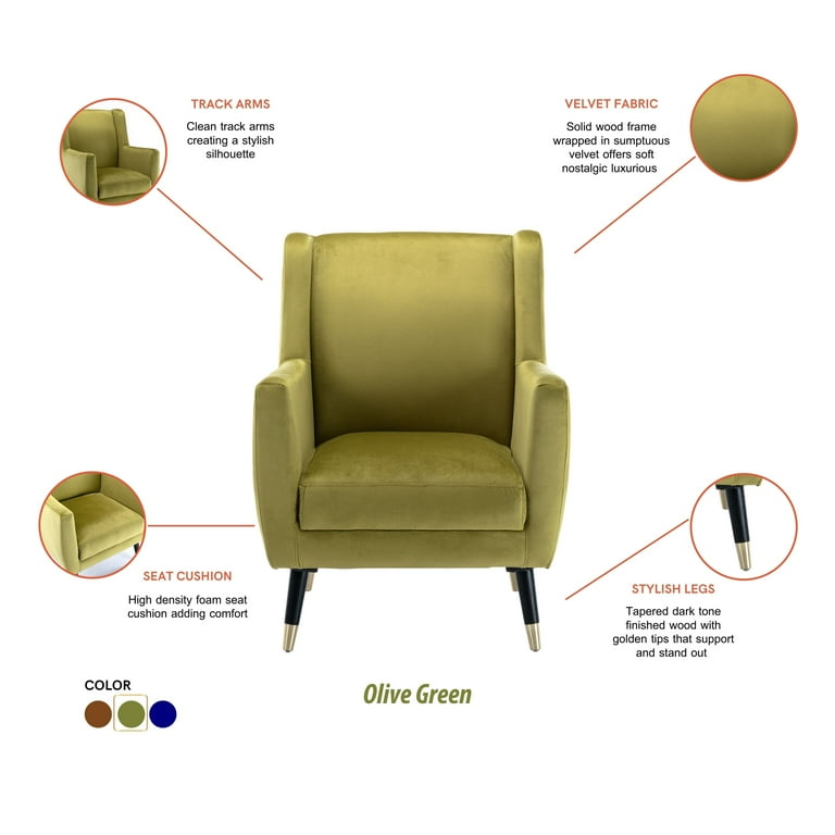 Olive Velvet Accent Chair With Covered Wooden Frame Olive Velvet Accent Chair With Covered Wooden Frame