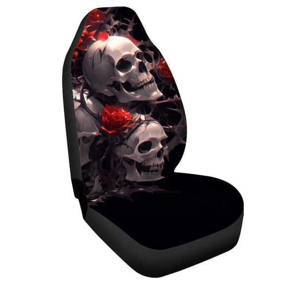 Uourmeti Car Seat Cover Full Surround Polyester, Compatible with Car Interior, Fit for Cars Automobile, Skull And Rose Print
