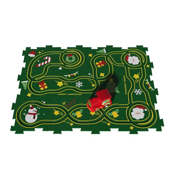 JUNWELL DIY Electric Trolley Road Jigsaw Puzzle Car Track Floor Puzzle Car Play Mat Toys for 3-8 Boys Girls