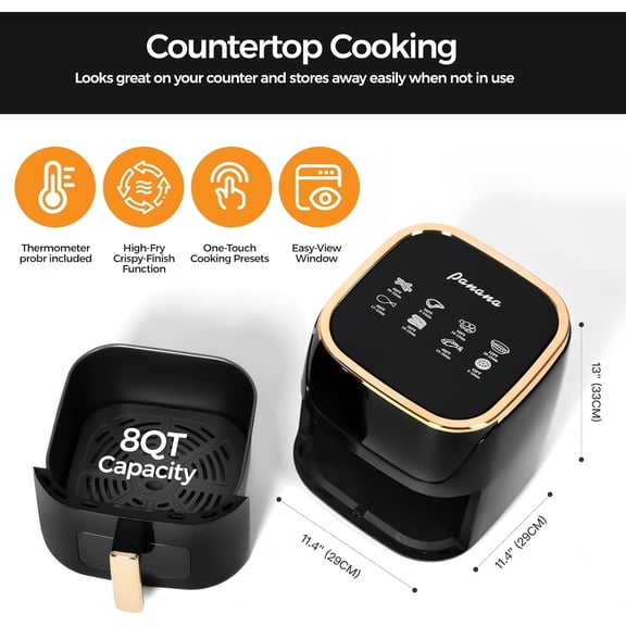 8QT Air Fryer with Visible Window, 1500W Oilless Healthy Cooker with 8 Presets for Quick Family Meals