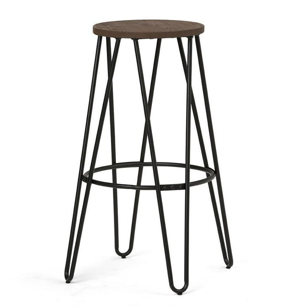 Simpli Home Simeon 30 Inch Metal Bar Stool With Wood Seat Walmart Com Walmart Com