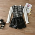 thumbnail image 6 of KIds Toddler Child Baby Girls Long Sleeve Print Ribbed Tops PU Leather Shorts Pant 2PCS, 6 of 7