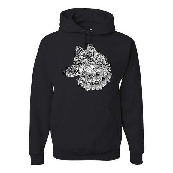 Black and White Mosaic Retro Snow Wolf Animal Lover Graphic Hoodie Sweatshirt, Black, Small