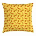 thumbnail image 1 of Dogs Throw Pillow Cushion Cover, Warm Colored Silhouettes of Animals on Yellow Shade with Smudged Color Spots, Decorative Square Accent Pillow Case, 16 X 16 Inches, Yellow Vermilion, by Ambesonne, 1 of 2