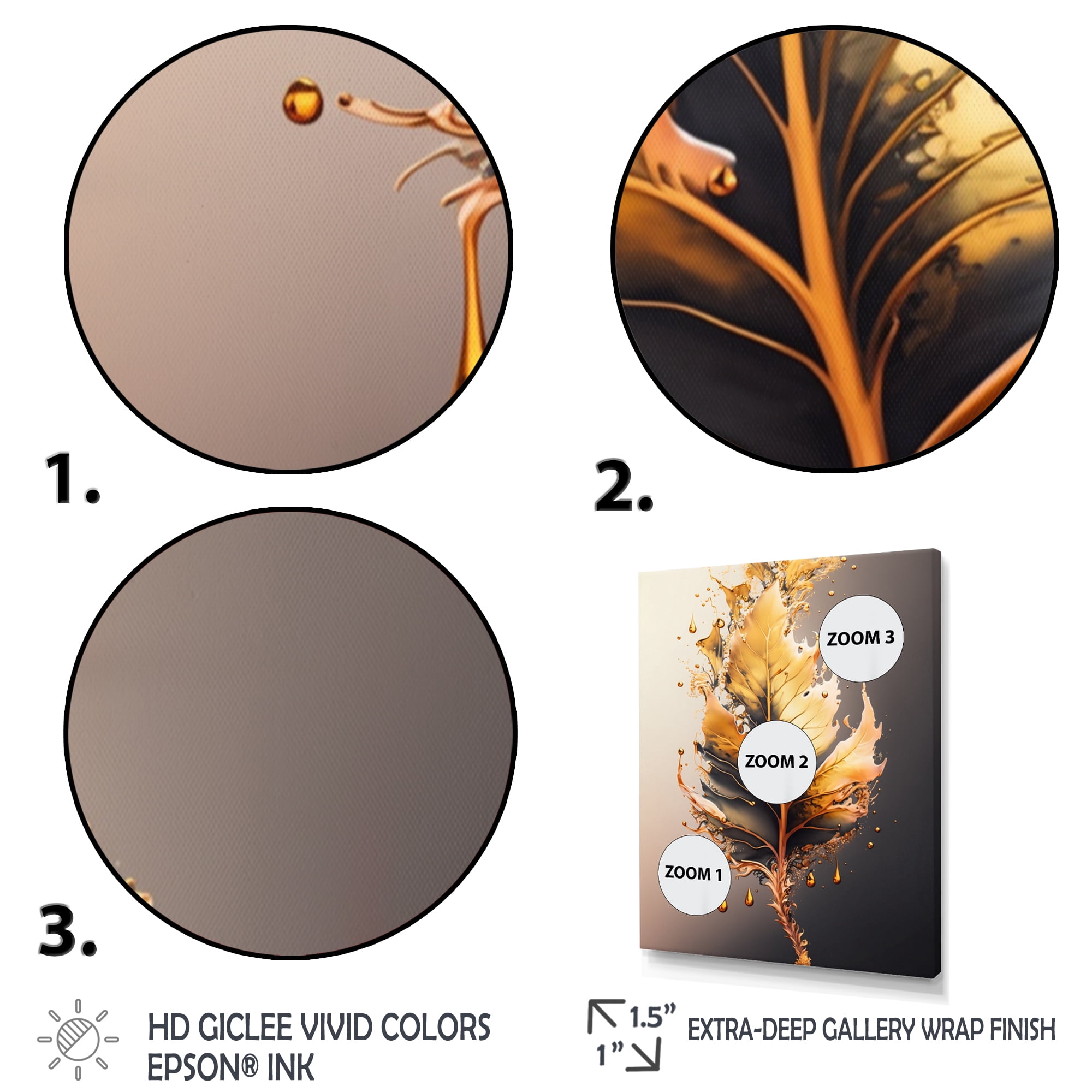 Designart Gold Abstract Leaves II Canvas Wall Art