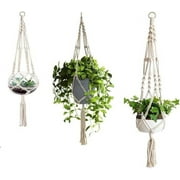 3 Pack Macrame Plant Hanger with S-L Size, Fixinus 4 Legs Cotton Woven Hanging Plant Holder Plant Pot Stand Ideal for Indoor Outdoor Home Birthday Decor