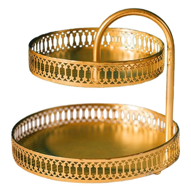 Bewildely 2 Layer Iron Decorative Tray Fruit Home Standing Decor Free Vege Diaplay Organizadores de utensilios de cocina raya