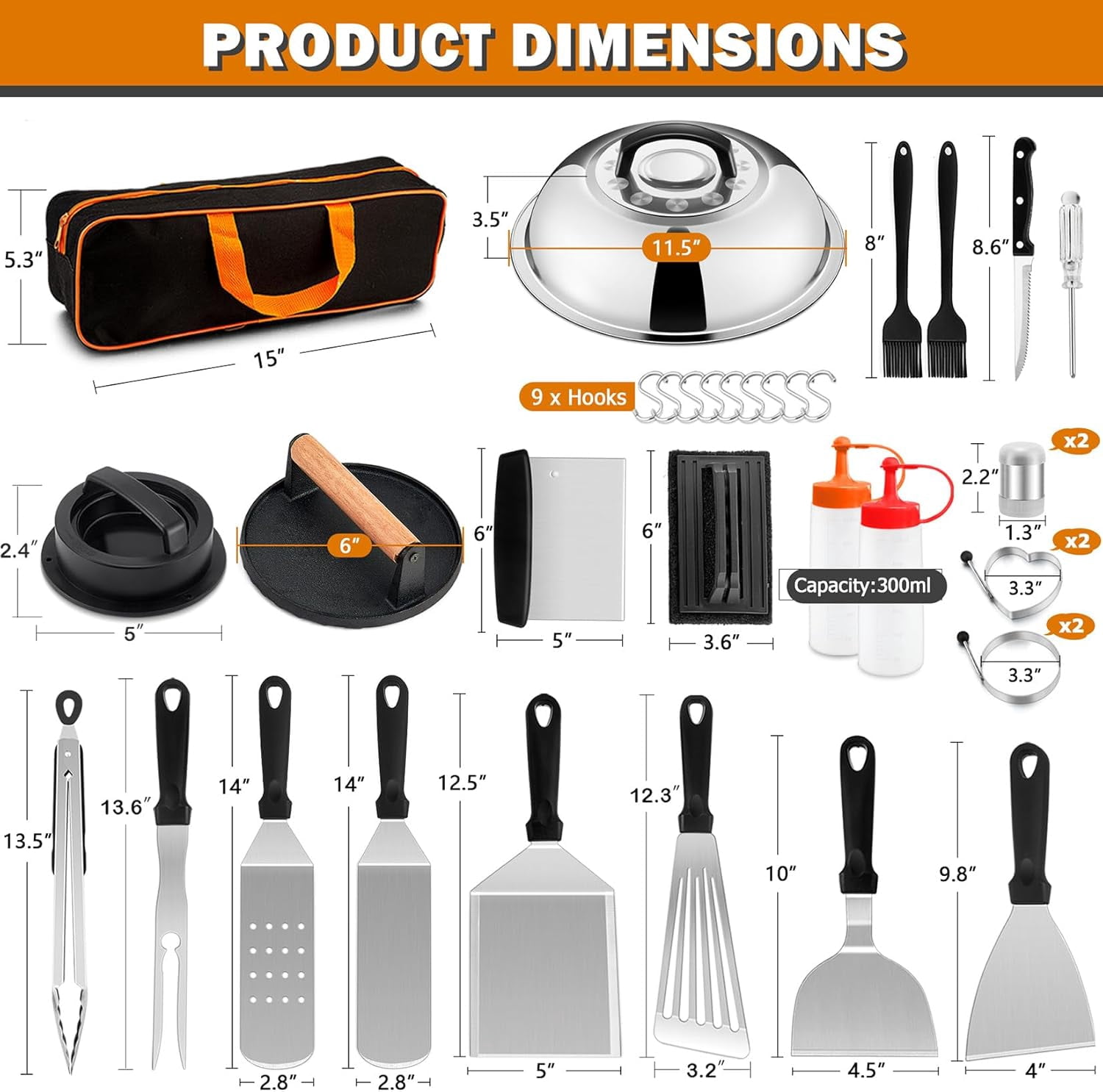 35Pcs Griddle Accessories Kit for Blackstone,  Flattop Grilling Tool Set with Stainless Steel Spatula and Burger Press
