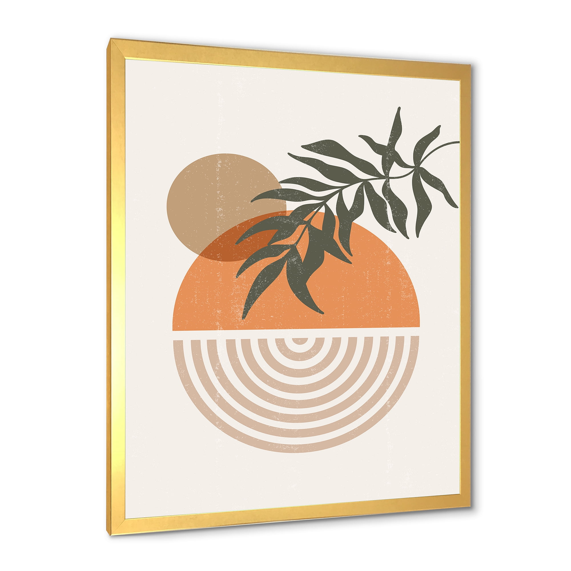 Designart 'Abstract Geometrical Moon and Sun With Leaf I' Modern Framed Art Print
