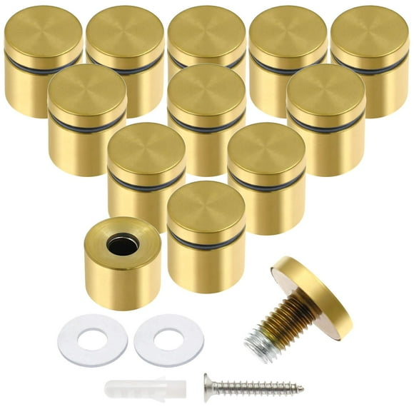Luomorgo 12 Pcs 1"" X 1"" Stainless Steel Standoff Screws Wall Sign Standoff Mounting Hardware Advertising Glass Standoff Nail For Hanging Acrylic Picture Frame Gold