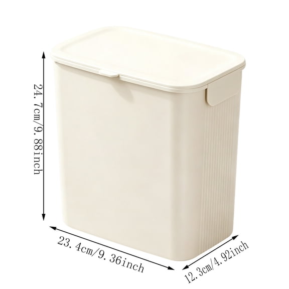 Slim Rectangular Lidded Trash Can, Plastic Waste Bin with Bag Clip for Kitchen and Bathroom