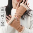 thumbnail image 3 of Windproof Gloves Winter Half Finger Gloves Plush Fabric Soft Warm Korean Style Windproof Cold proof Velvet Anti slip 1 Pair Women Winter, 3 of 8