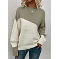 thumbnail image 5 of Women'S Casual Color Block Sweater Crewneck Long Sleeve Ribbed Knit Pullover Top Gray L, 5 of 8