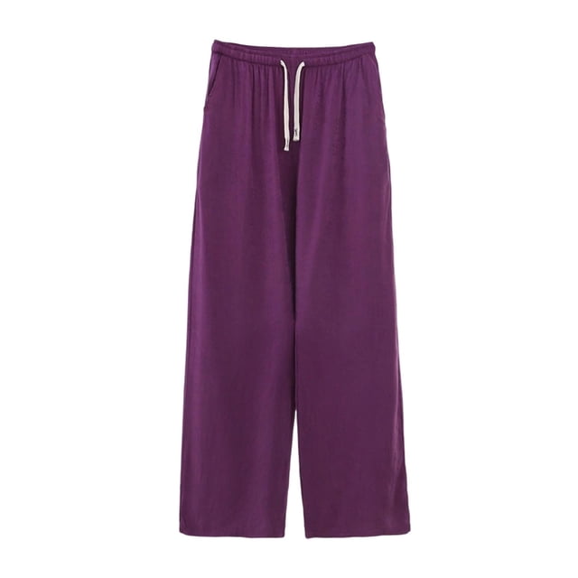 Fsgntruao Women's Plus Size Solid Color Pants Pocket Elastic Waist Pants